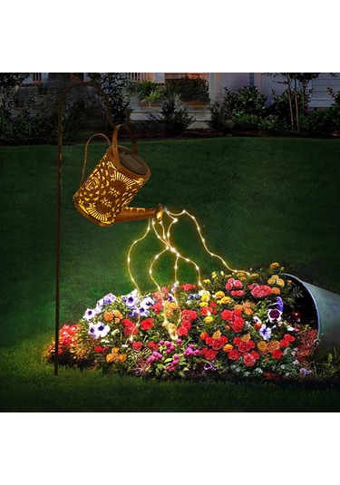 Geeroyoo Güneş Enerjili 36 Led Çelik Su Kettle Lambası, Işık Kontrollü, 600mah Şarj Edilebilir Batarya, S Tipi Kanca, 60cm Gümüş Tel, Sevimli Dekoratif Aydınlatma