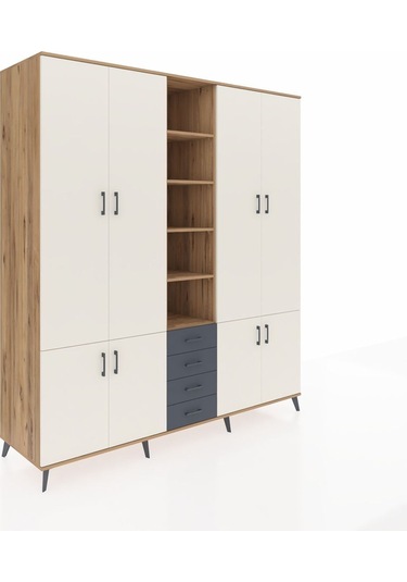 Kronos Dolap 17 Raflı 4 Çekmeceli 8 Kapaklı 220x59x243 Çam-aytaşı/antrasit Aytası/antrasıt