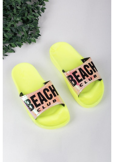 Kız Çocuk Beach Yazılı Terlik-5807-sarı Sarı
