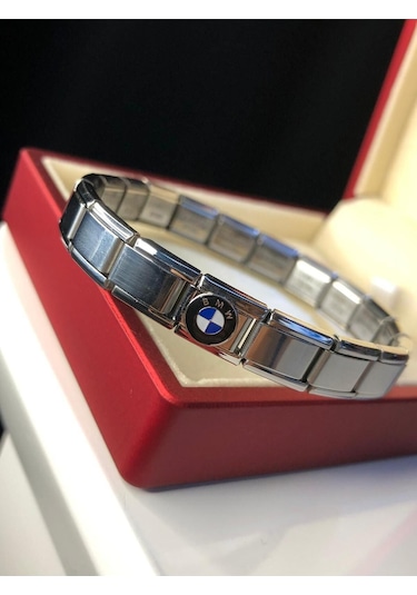 Erkek Kadın Çelik Bileklik - Bmw Logolu Italyan Charm Nomi Gümüş