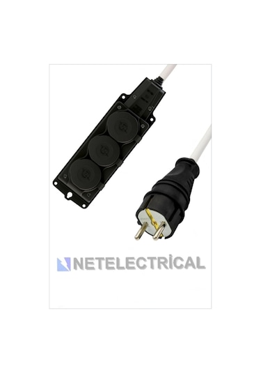 Kauçuk 3'lü Topraklı Grup Priz Uzatma Kablosu 12 Metre 3x2.5 Mm² Ttr Kalın Beyaz Kablolu 12 Metre