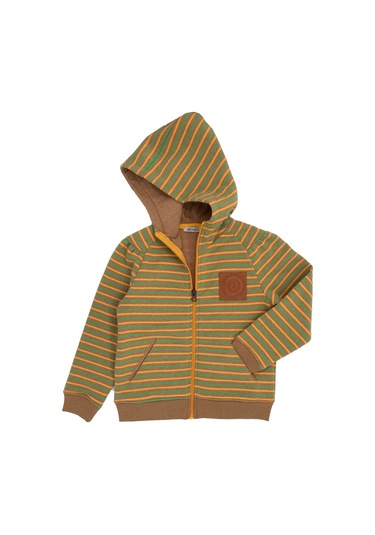 Recycle Pamuk Şardonlu Kapüşonlu Striped Kız Çocuk Ceket Çok Renkli