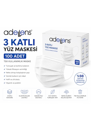 Yüz Maskesi 3 Katlı 100'lü