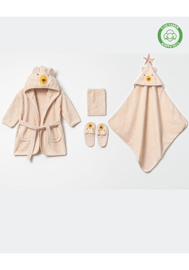 Ayılı Bornoz Takımı 1-2 Yaş Bej