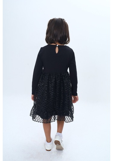 Toontoy Kız Çocuk Fırfırlı Tüllü Elbise Siyah