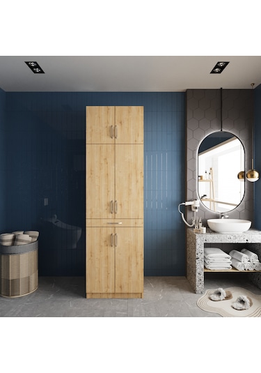 Piramit Çamaşır Ve Kurutma Makinesi Dolabı Banyo Dolabı Meşe Meşe