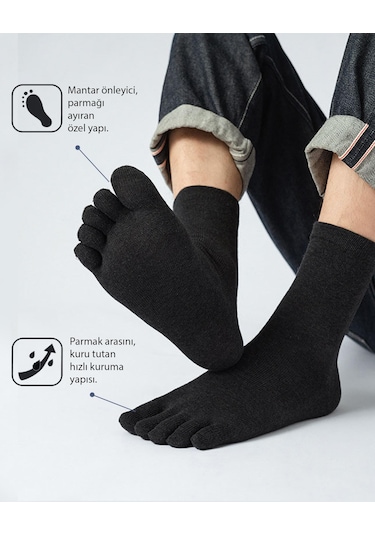 Parmak Çorap Siyah Bambu Mantar Önleyici Ve İpeksi Dokunuş Pa...
