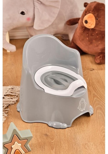 Flosoft Lazımlık Kaydırmaz Tabanlı Kapaklı Çıkarılabilir Çocuk Tuvalet Eğitimi Oturağı Gri