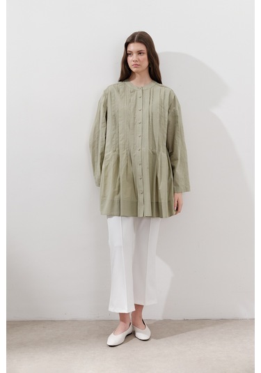 Nervürlü Geniş Kollu Tunik Çağla Çağla