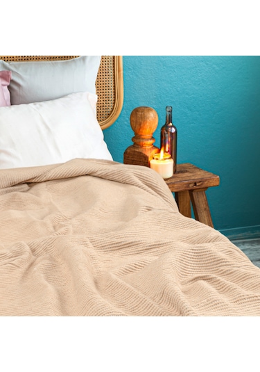 Verra Home Pamuk Battaniye Tek Kişilik Tv Battaniyesi 130 x 170 CM Bej