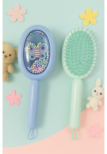 1 Adet Kelebek Figürlü Renkli Boncuklu Kız Çocuk Saç Tarağı Fırçası Kolay Taranma Saçları Acıtmaz Saç Fırçası