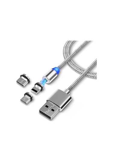 1 Metre Mıknatıslı 3 in 1 Manyetik Soket Şarj Kablosu