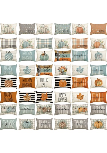 Skycity Sonbahar Kabak Akçaağaç Yapraklı Desenli聚酯 Pillowcase 2 Adet - Teşekkür Günü Dekorasyonu Koltuk Araba Yastığı Mavi