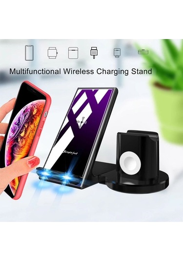 Willowhaven 4 Cihazı Hızlı Kablosuz Şarj Cihazı, A9 Siyah, 10w, 4'ü 1 Arada Şarj, Güvenlik Koruma Özellikleriyle