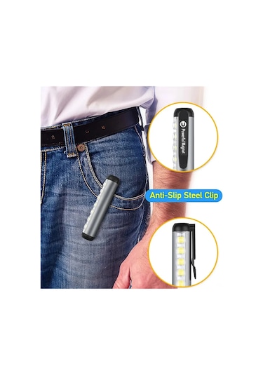 Jeemson Taşınabilir Usb-c Şarjlı Xpe+cob Fener, Mıknatıslı Kalem Klipsli, 4 Modlu, 300lm Gümüş