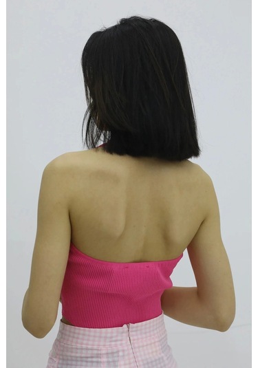 Boyun Geçirmeli Triko Büstiyer Fuşya - P-019915 Çok Renkli