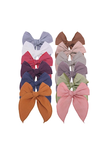 Ximistore9 Kız Çocuk 12 Renkli Örgülü Büyük Bow Clip - Pamuklu Kumaş Saçaksesuarı, Yumuşak Kadife Dokulu Günlük Kullanim