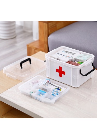 Sones Aile Çok Katmanlı Acil Tıp Saklama Kutusu Ev Plastik Kutusu, Boyut: L Beyaz
