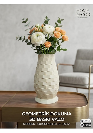 3d Fildişi Vazo Geometrik Özel Baskı