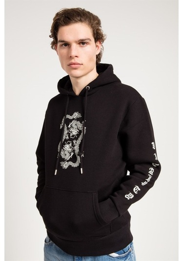Jahr Marc Dragon Baskılı Siyah Oversize Erkek Sweatshirt Siyah