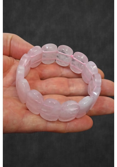 Geniş Taşlı Doğal Pembe Kuvars Bileklik 341-2 Açık Pembe