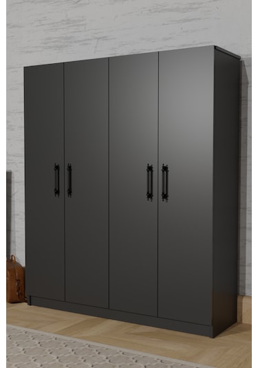 Ae-1054 Arena Antrasit Gri Gardırop 4 Kapaklı 2 Askılıklı, 6 Rafl