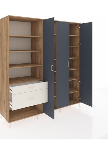 Kronos Dolap 16 Raflı 2 Çekmeceli 3 Kapaklı 220x59x243 Çam-antrasit/aytaşı Antrasıt/aytası