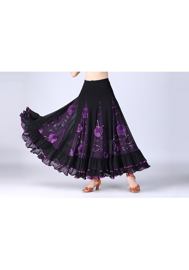 Sones Pullu Çiçek Salıncak Modern Dans Eteği Mor