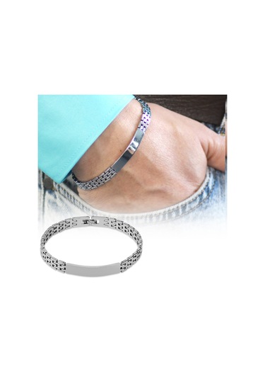 Silver Renk Hasır Tasarım Kordonlu Kişiye Özel İsim/harf Yazılı Erkek Çelik Bileklik Çelik