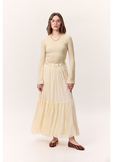 Crush Piliseli Uzun Etek Vanilya Vanilya