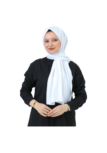 Şal Zarif Başörtüsü Eşarp Tesettür Giyim Uzun Abiyelik Beyaz