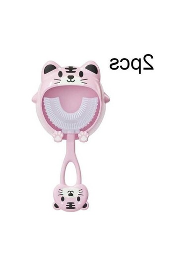 Flybuy S8 2'li Çocuk Karikatür Silikon Diş Fırçası U-şekilli 2-12 Yaş Pembe