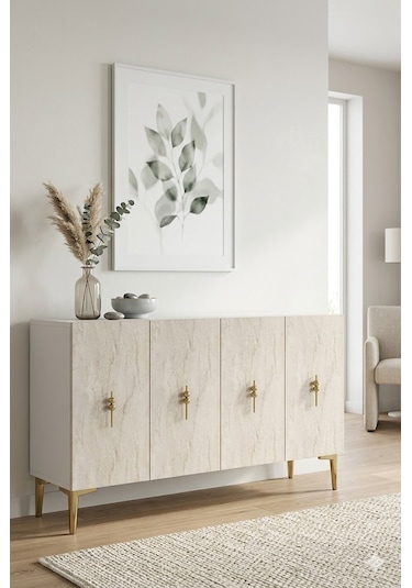 Ka1217btg Salkım Konsol Ve Tv Sehpası Beyaz-traverten-gold 120cm