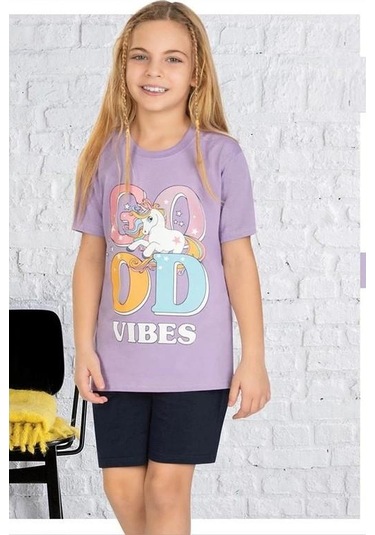Unicorn Kısa Kollu Kız Çocuk Pijama Takım St07716 Mor