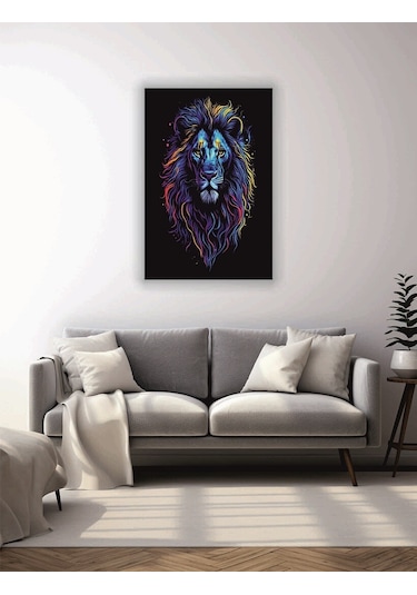 Neon Aslan Temalı Cam Tablo