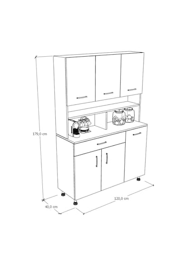 Mirobi Zimbal Çok Bölmeli Dekoratif Mutfak Dolabı Beyaz-rivoli Atlantik Çam Beyaz