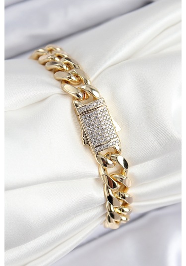 Vıp Pirinç Zirkon Taşlı Klasik Zincir Model Gold Renk Kadın Bileklik - Tj-bb7766 Gümüş