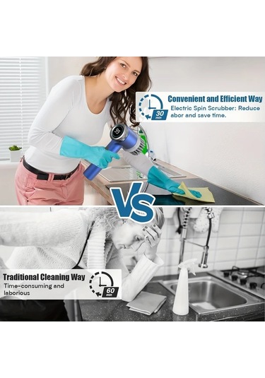 Xuweiwei Mavi Pancerka 1 Takim Elektrikli Temizlik Fircasi 5 Degistirilebilir Firca Basligi Tipc Sarjli Uc Hiz Ayarli Banyo Mutfak Fayans Temizligi