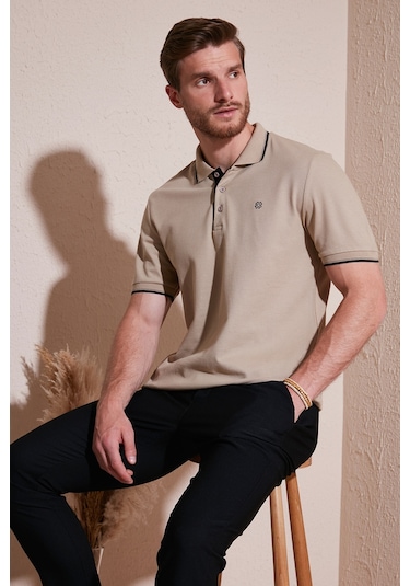 Buratti % 100 Pamuk Düğmeli Regular Fit Erkek Polo Yaka T Shirt 5902118 Vizon