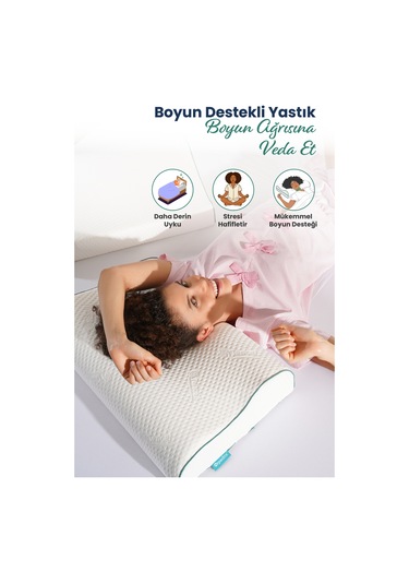 Yüksek Çift Boyun Destekli Ortopedik Visco Yastık 60x40x14-12cm Beyaz