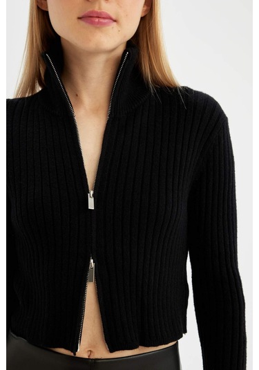 Defacto Coool Yarım Balıkçı Yaka Fermuarlı Triko Hırka B2558AX24AUBK56 Siyah