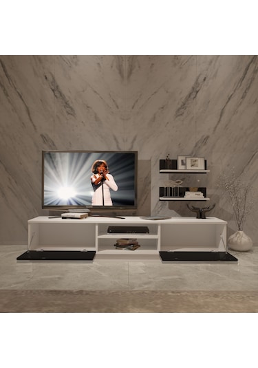 Decoraktiv Eko 4b Mdf Dvd Tv Ünitesi Tv Sehpası Beyaz - Siyah