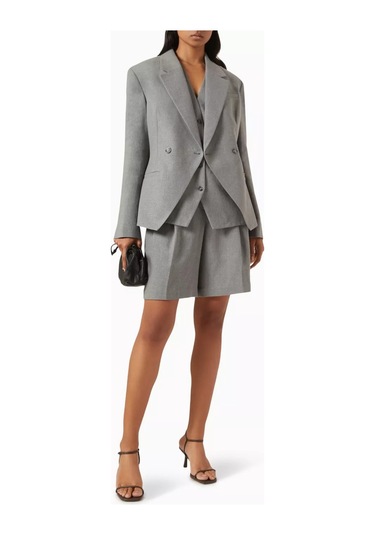 12storeez Linen - Blend Suit Blazer, Koyu, Bel Oturtmalı Ve Şık Ceket Gri