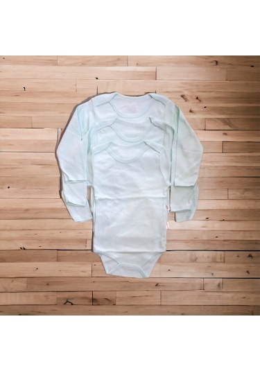 Çıtçıtlı Bebek Body Zıbın Uzun Kollu Pamuklu Fitilli Yeşil 3 Adet Yeşil