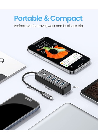 Orico Type-C to USB-A 3.0 4 Portlu Ultra Slim USB Çoklayıcı Hub Siyah