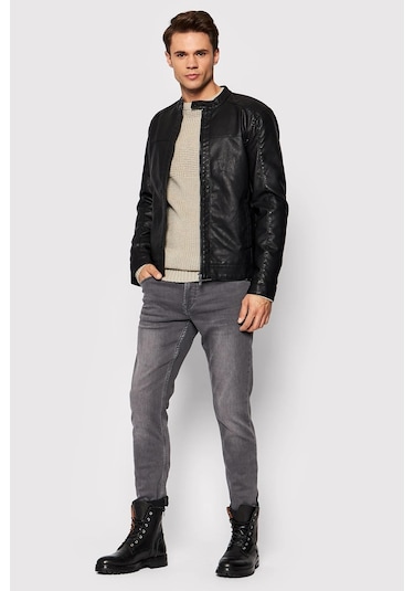 Jack & Jones Erkek Deri Ceket 12147218 Siyah