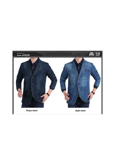 Erkek Kot Ceket, Erkek Pamuklu Kot Ceket, Dar Kesim Ceket Açık Mavi