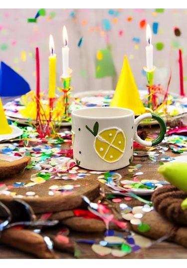 Seramik Kupa Bardak Limon Dilimi Tasarım