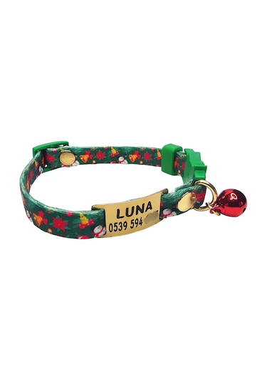 Ayz Markalama Güvenlik Kilitli İsimli Kedi Tasması Yılbaşı Temalı