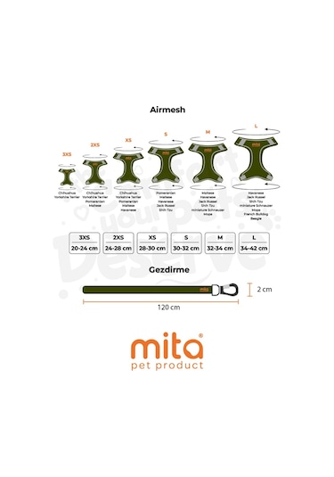 Mita Air Mesh Kedi Köpek Göğüs Tasması Çift Reflektörlü, Terletmeyen Haki